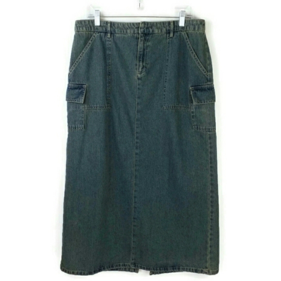 Natural Reflections Flat Front Dark Grunge Wash Vented Denim Maxi